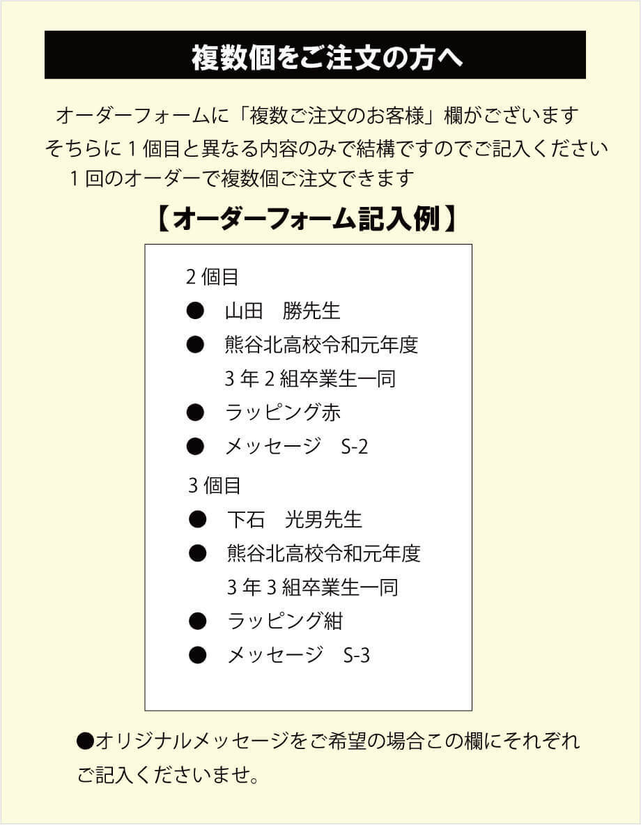 複数個同時注文される方へのオーダー方法の説明画像